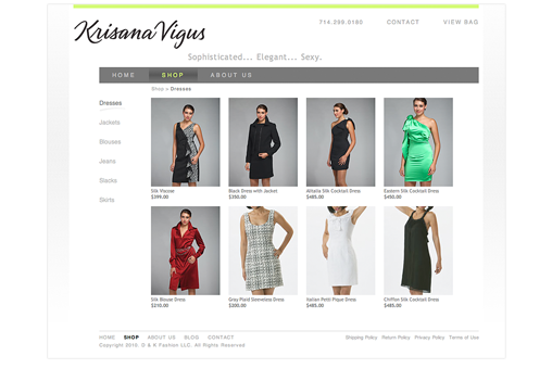 Krisana website Shopping default page
